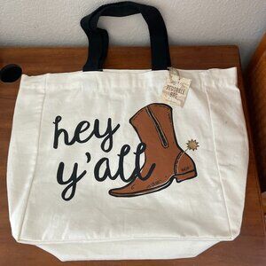 NWT Unbranded Womens White Hey Y'all Graphic Cowboy Boot Reusable Tote Bag Sz L